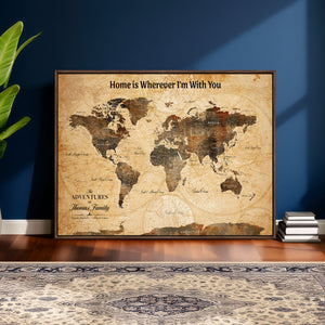 Vintage World Map Canvas Wall Art Print, Personalized