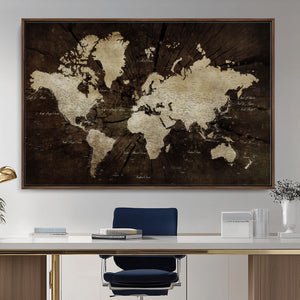 World Map Wall Art Canvas Print – Framed Travel Map Wall Art