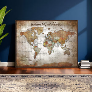 Personalized Vintage Map Wall Art Canvas Print – Custom Push