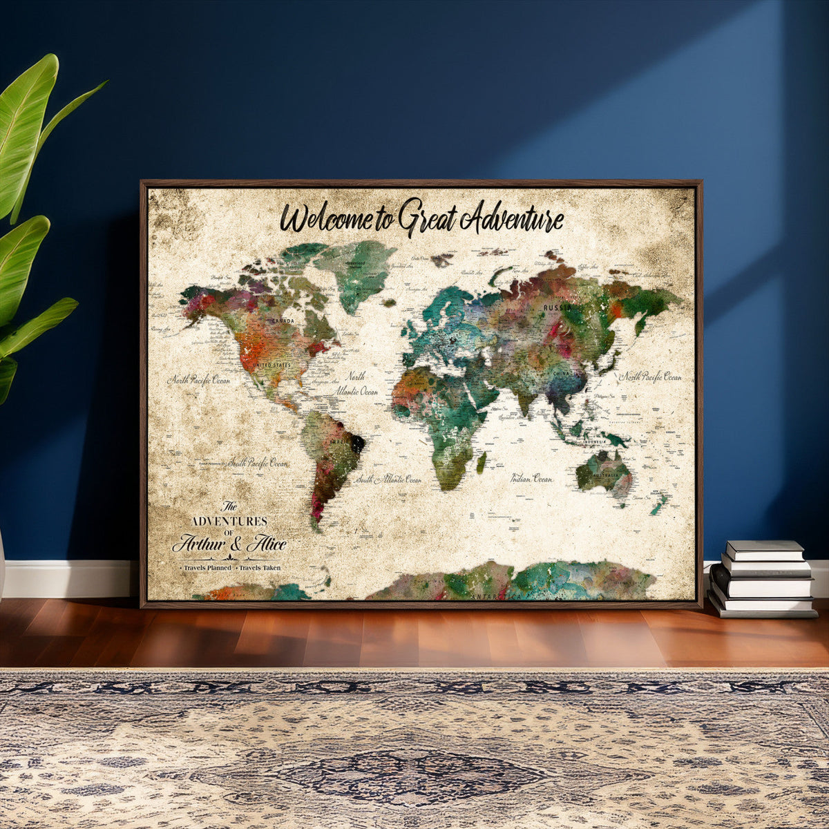 Grunge Personalized World Map Wall Art Canvas Print – Custom