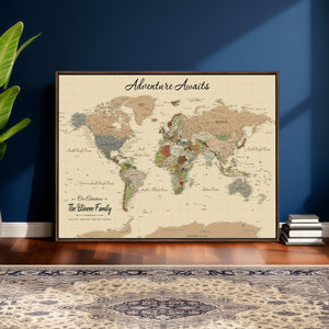 Custom Push Pin World Map Wall Art Canvas Print – Custom