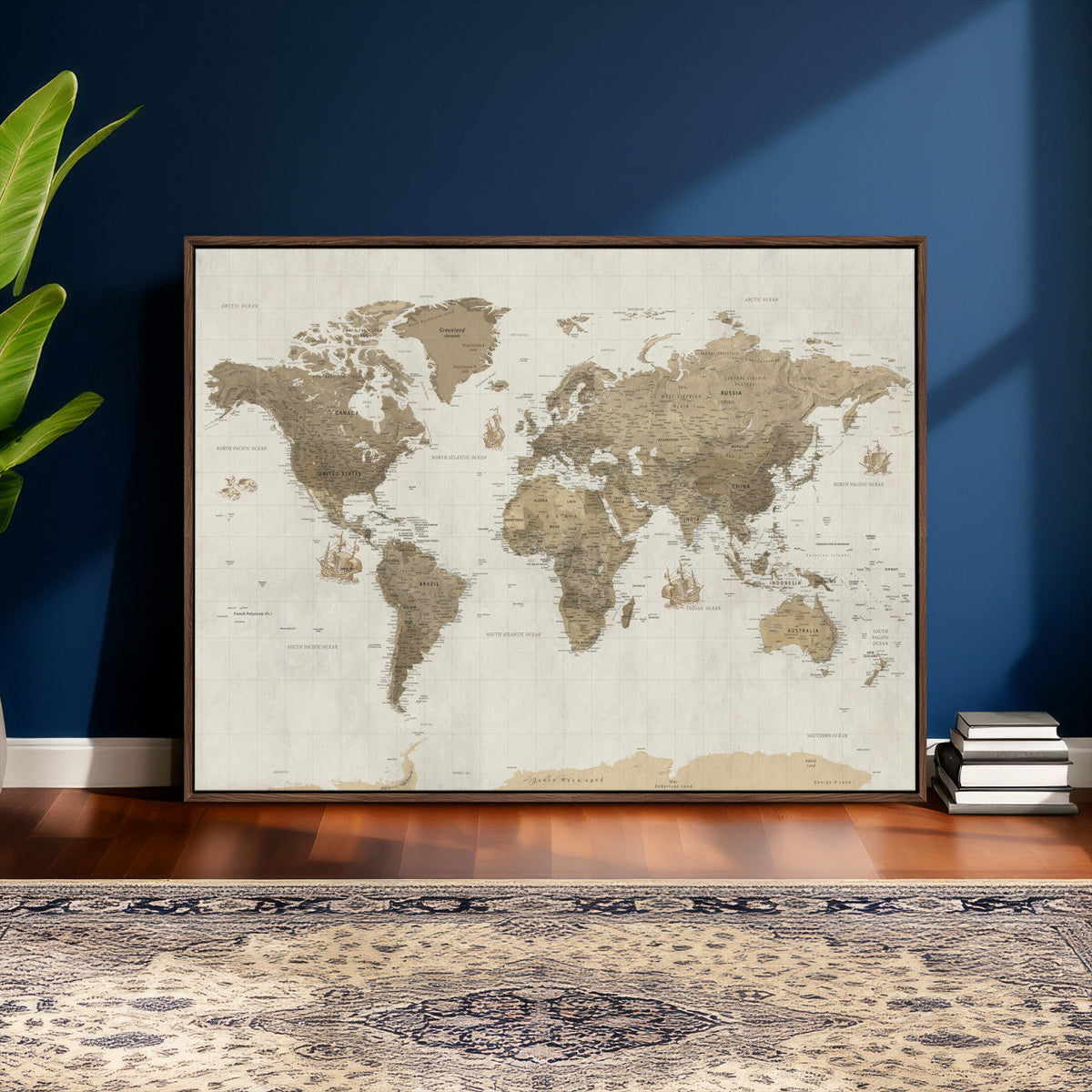Detailed World Map Wall Art Canvas Print