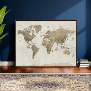 Detailed World Map Wall Art Canvas Print