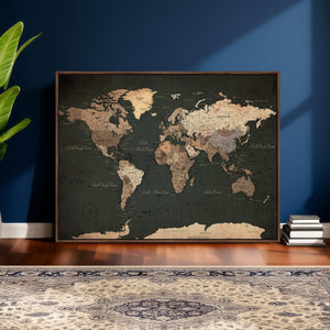 Vintage World Map Canvas Wall Art – Framed Travel Map for