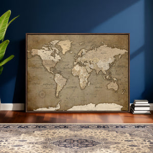 World Map Wall Art Canvas Print, Framed Map Art Picture