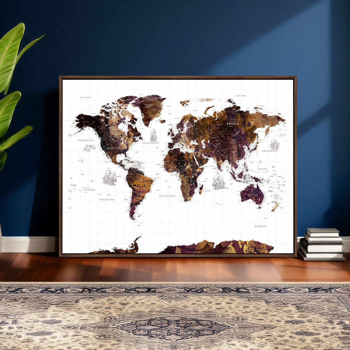 Rustic World Map Wall Art Canvas Print | Large World Map on