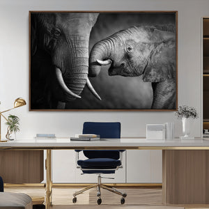 Elephant Family Wall Art Canvas, Framed Elephant Family