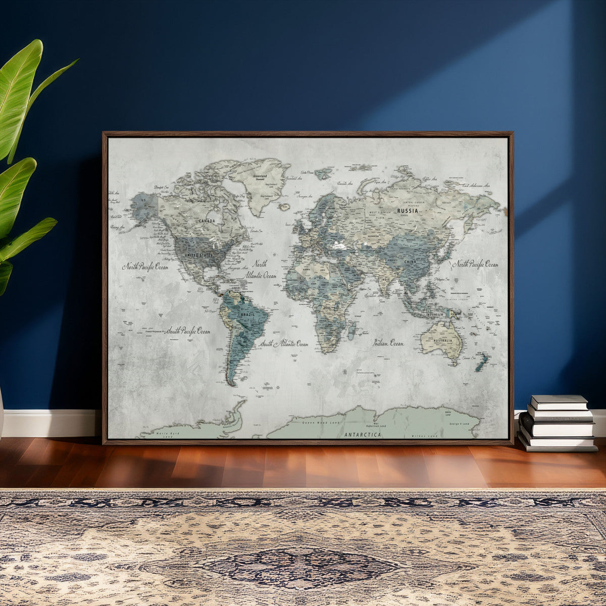 Neutral Vintage World Map Canvas Wall Art Print, Classic Map