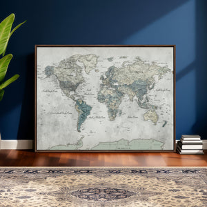 Neutral Vintage World Map Canvas Wall Art Print, Classic Map
