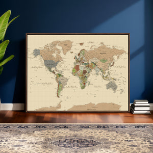 Extra Large World Map Canvas Print – Detailed Map of the