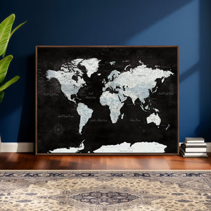 World Map Canvas Print – Framed Push Pin Wall Art, Color