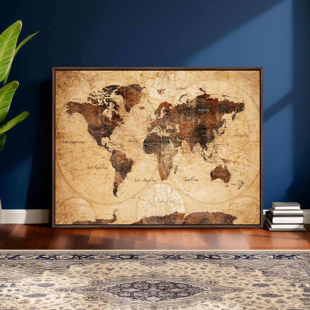 Modern Red and Gray World Map Canvas Print – Framed Wall Art