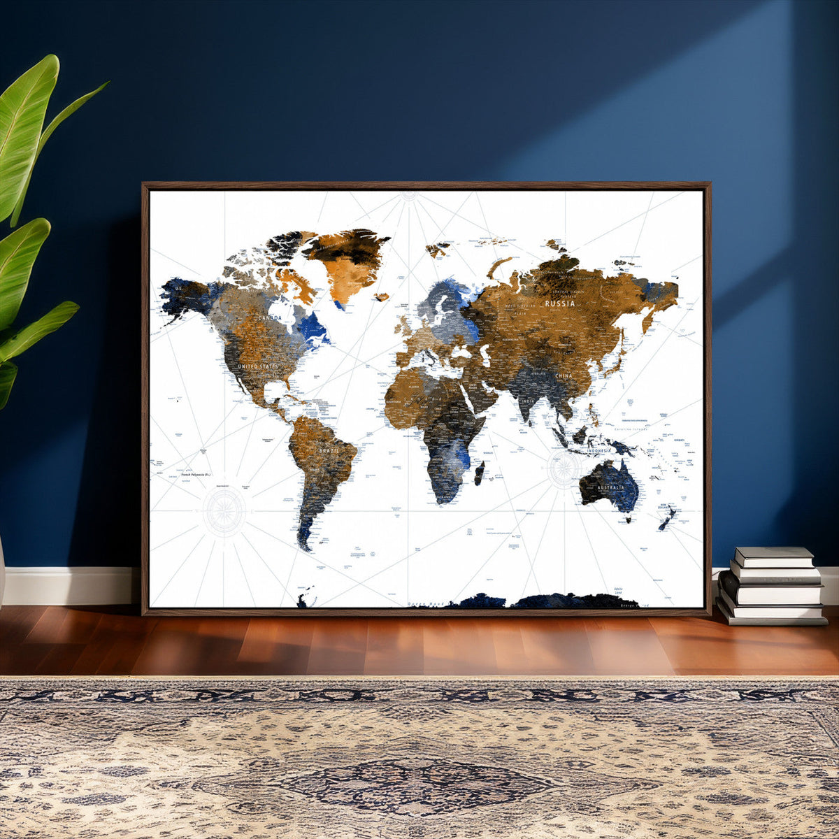 World Map Wall Art Canvas Print, Modern Decorative Framed