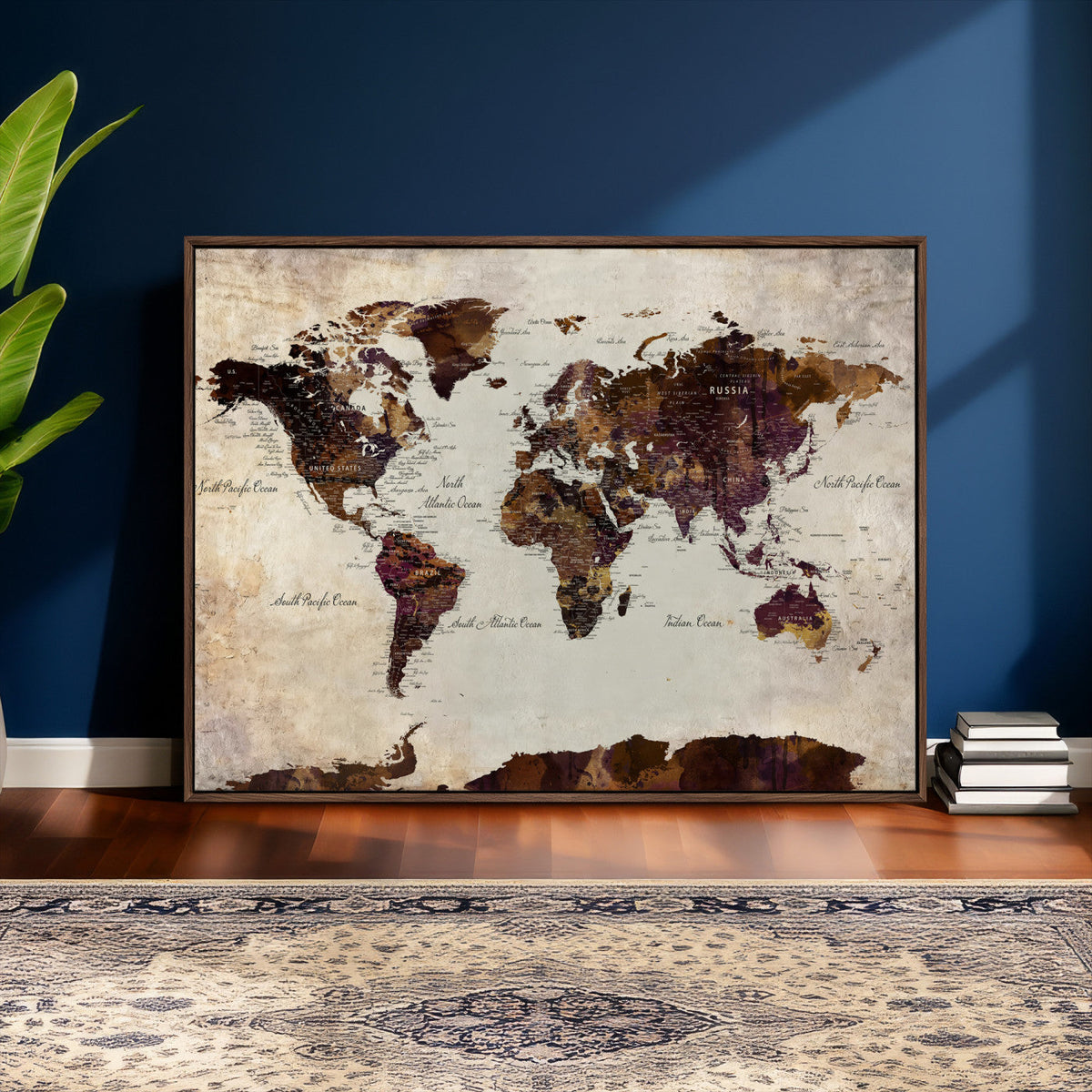 World Map Canvas Triptych – Colorful Global Wall Art for