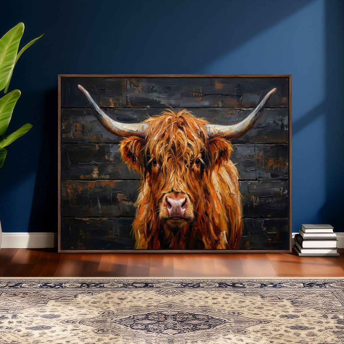 Highland Cow Wall Art Canvas Print, Rustic Farm Animal