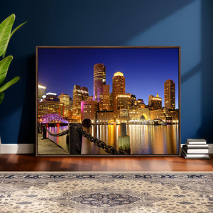 Boston Wall Art Canvas Print, Boston City Downtown Night