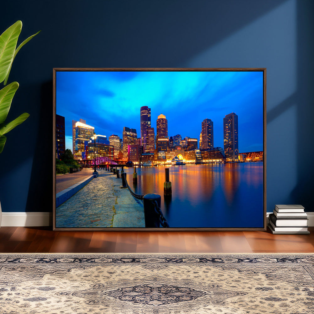 Boston Wall Art Canvas Print, Boston City Downtown Night