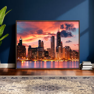 Chicago Wall Art Canvas Print - Chicago City Downtown Night