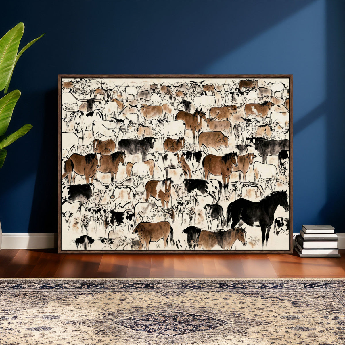 Farmhouse Animals Horse Longhorn Cow Wall Art Canvas Print -