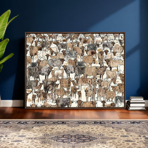 Abstract Longhorn Wall Art Canvas Print - Cow Animal Drawing