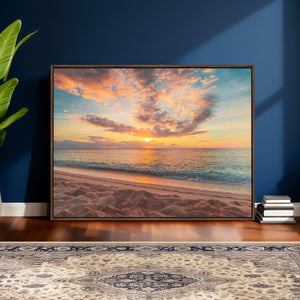 Sunset Beach Wall Art Canvas Print – Soft Coastal