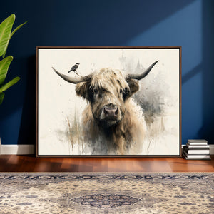 Abstract Highland Cow Wall Art Canvas Print, Rustic Farm