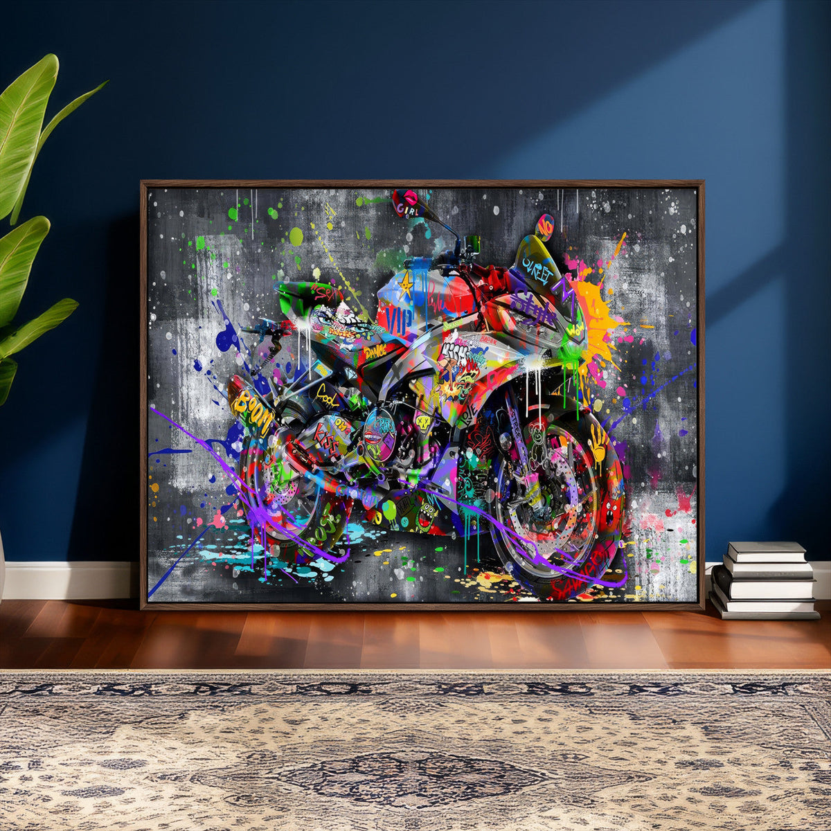 Graffiti Motorcycle Wall Art Canvas Print, Urban Street Art