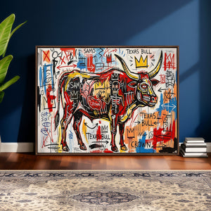 Texas Bull Wall Art Canvas Print, Abstract Graffiti Bull