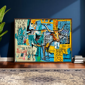 Basquiat Style Bird Bull Graffiti Wall Art Canvas Print,