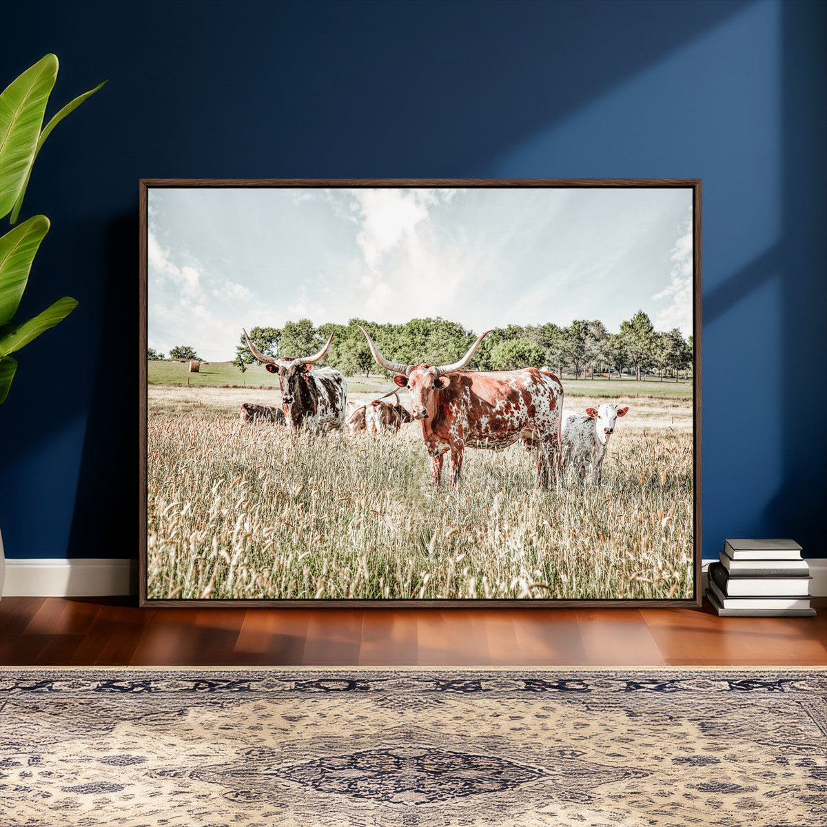 Texas Longhorn Cattle Wall Art Canvas Print, Rustic Ranch
