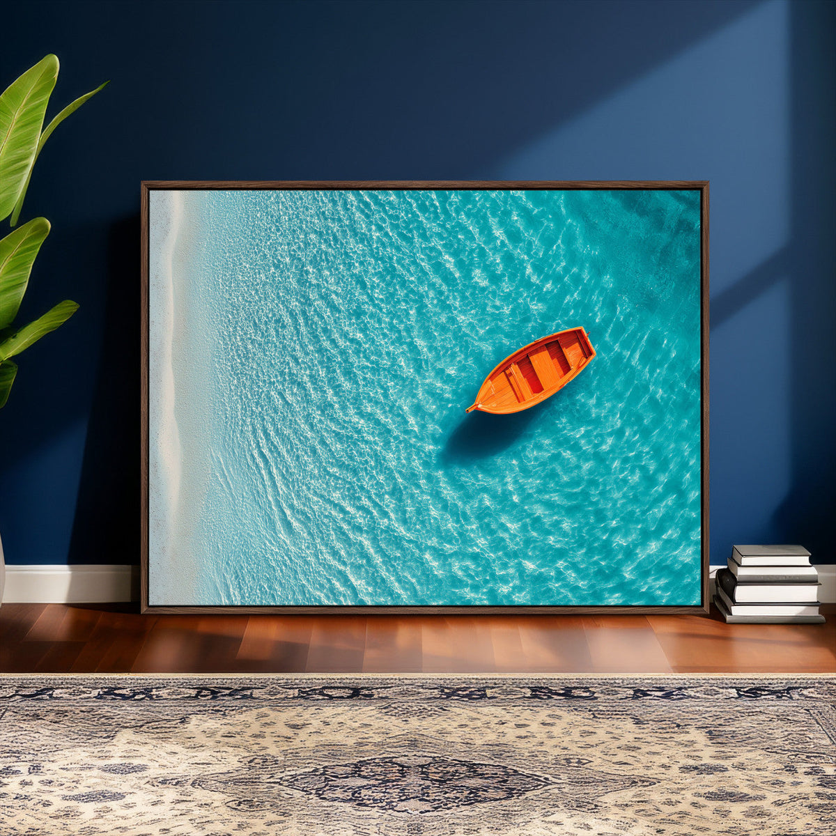 Minimalist Boat Wall Art Canvas Print, Aerial Sea Landscape