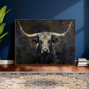 Rustic Longhorn Bull Wall Art Canvas Print – Vintage Western