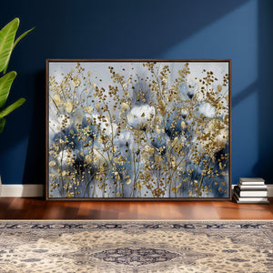 Abstract Floral Wall Art Canvas Print – Gold and Blue
