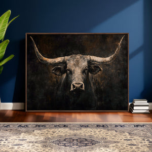 Vintage Longhorn Bull Wall Art Canvas Print – Rustic Western