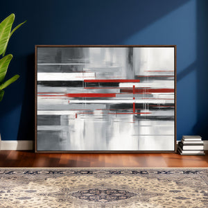 Gray Red Abstract Wall Art Canvas Print, Modern Abstract