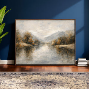 Neutral Abstract River Landscape Wall Art Canvas Print