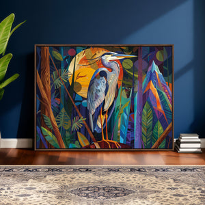 Colorful Heron Wall Art Canvas Print Tropical Bird Abstract
