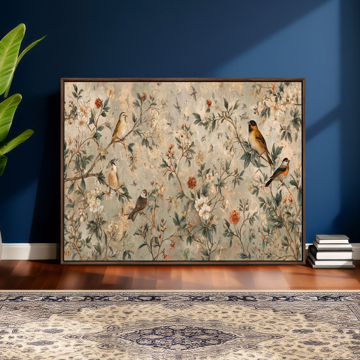 Vintage Birds and Flowers Wall Art Canvas Print, Botanical