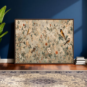 Vintage Birds and Flowers Wall Art Canvas Print, Botanical