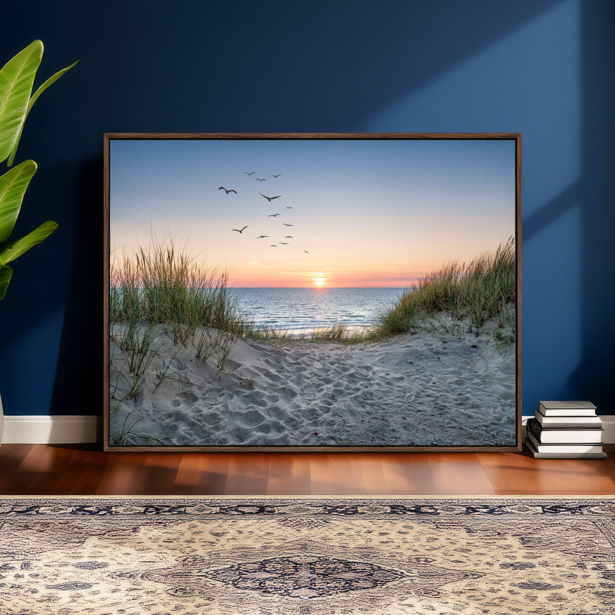 Sandy Dune Path Sunset Canvas Wall Art — Seagulls Beach