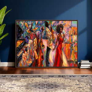 African American Jazz Singer Canvas Art — Red Dress Black
