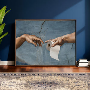 Funny Bathroom Canvas Wall Art, Michelangelo Creation of