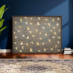 Flying Birds Canvas Wall Art, Vintage Bird Flock Pattern