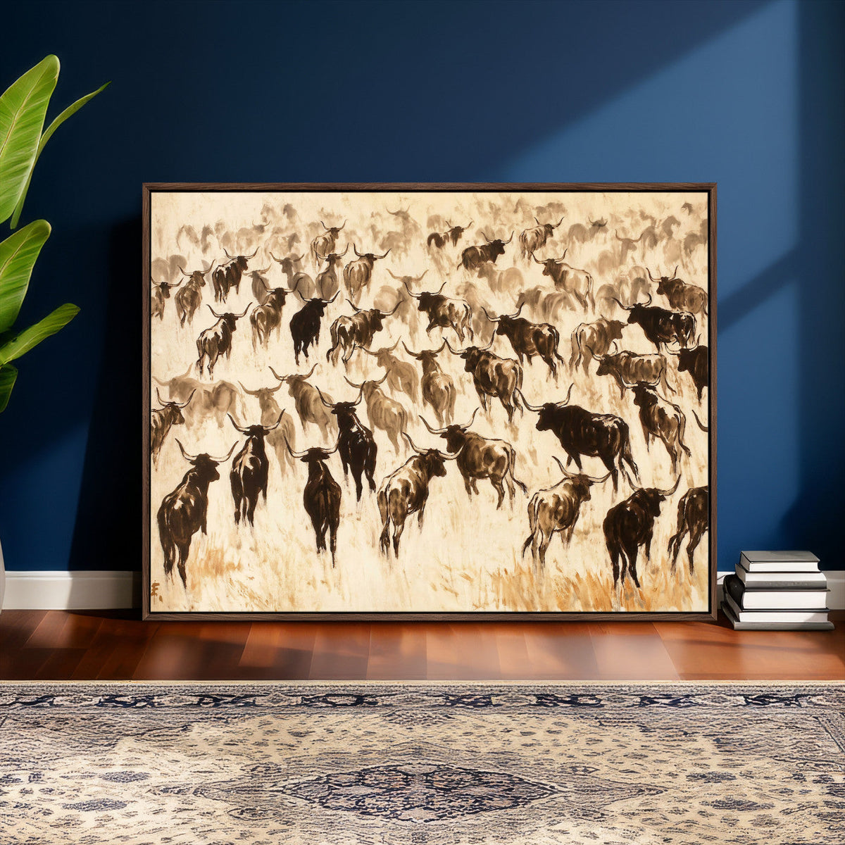 Texas Longhorn Sepia Canvas Wall Art, Western Cattle