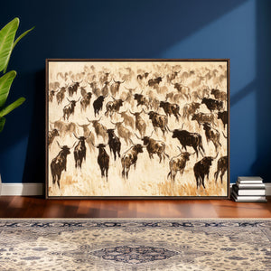 Texas Longhorn Sepia Canvas Wall Art, Western Cattle