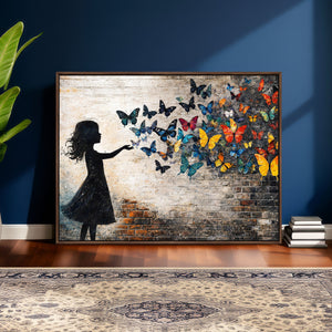 Banksy Butterfly Girl Wall Art Canvas Print, Framed Street