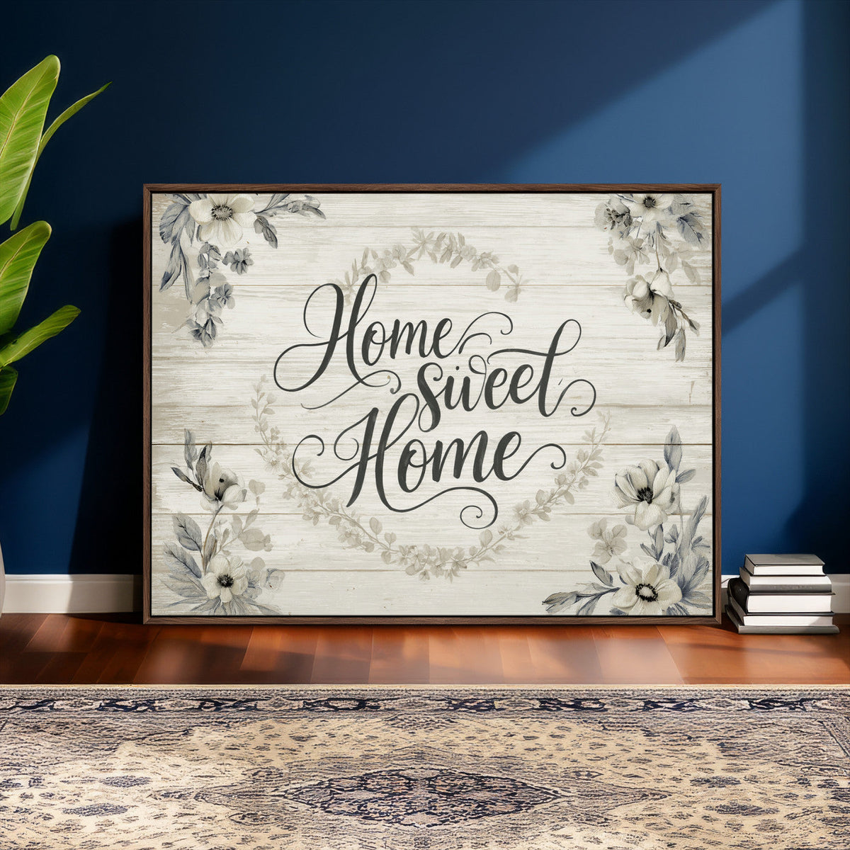 Home Sweet Home Wall Art Canvas Print, Floral Farmhouse