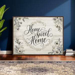 Home Sweet Home Wall Art Canvas Print, Floral Farmhouse