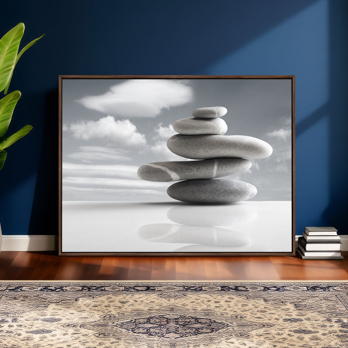 Zen Stone Wall Art Canvas Print, Balanced Rock Stack Framed