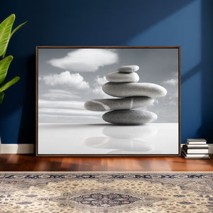 Zen Stone Wall Art Canvas Print, Balanced Rock Stack Framed